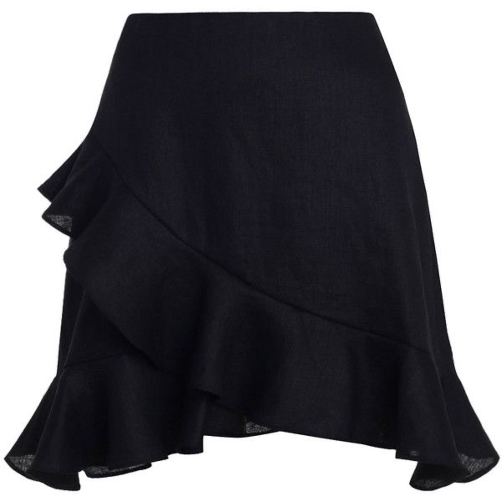 Zimmermann Black Linen Asymmetric Ruffle Flute Mini Skirt EUC Size 1/Small